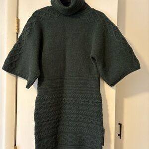 Aran Woolen Mills 100% Wool Green Turtleneck Cable Sweater Dress